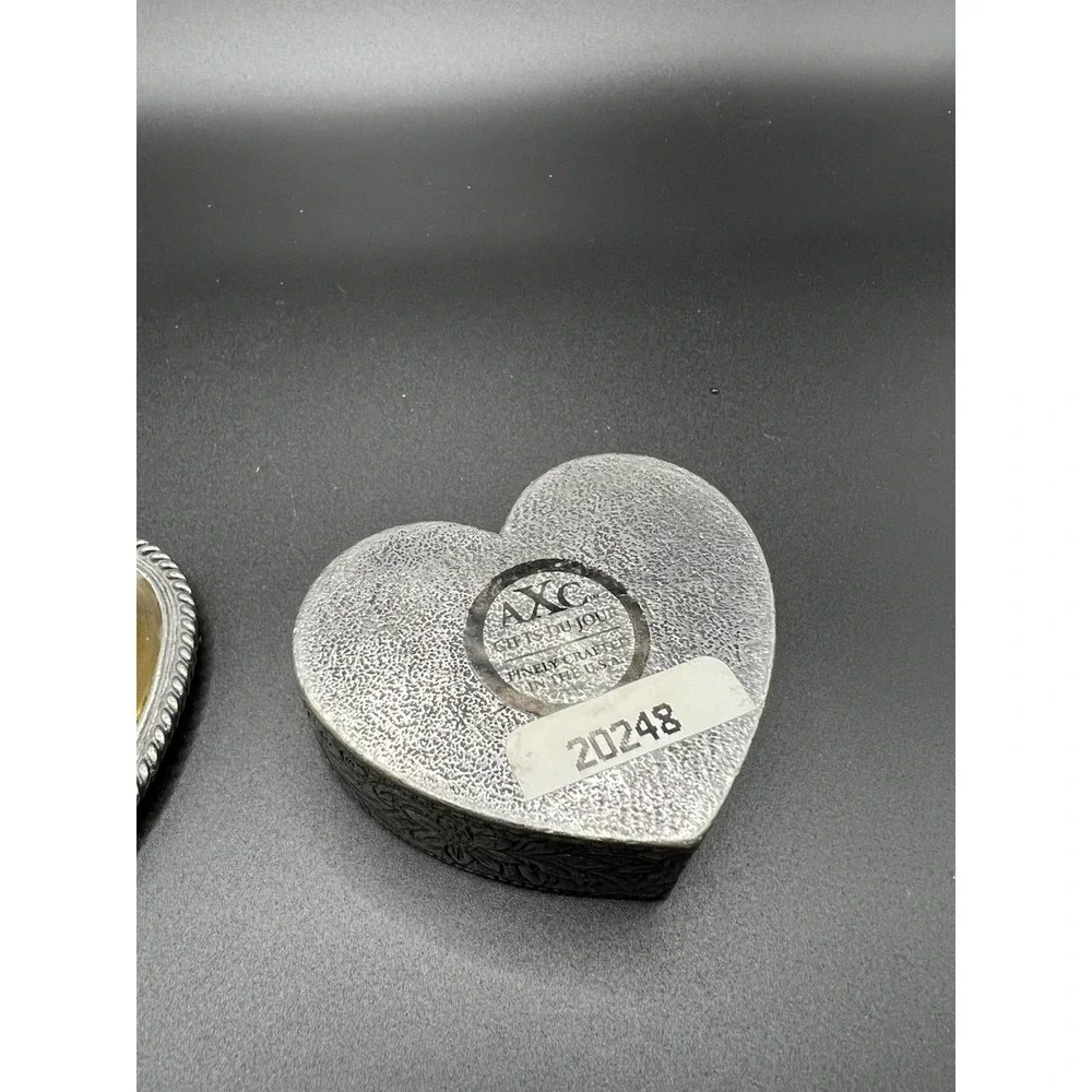 Vintage AXC Gifts Du Jour Heart Pewter Trinket Box - Pressed Dried Flower Lid